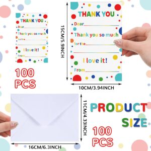 Sherr 200 Pcs Kids Thank You Card with Envelopes Fill in the Blank Rainbow Thank You Notes Birthday Postcard Colorful Dot Cardstock Confetti Appreciation Greeting Gift for Boy Girl Graduation