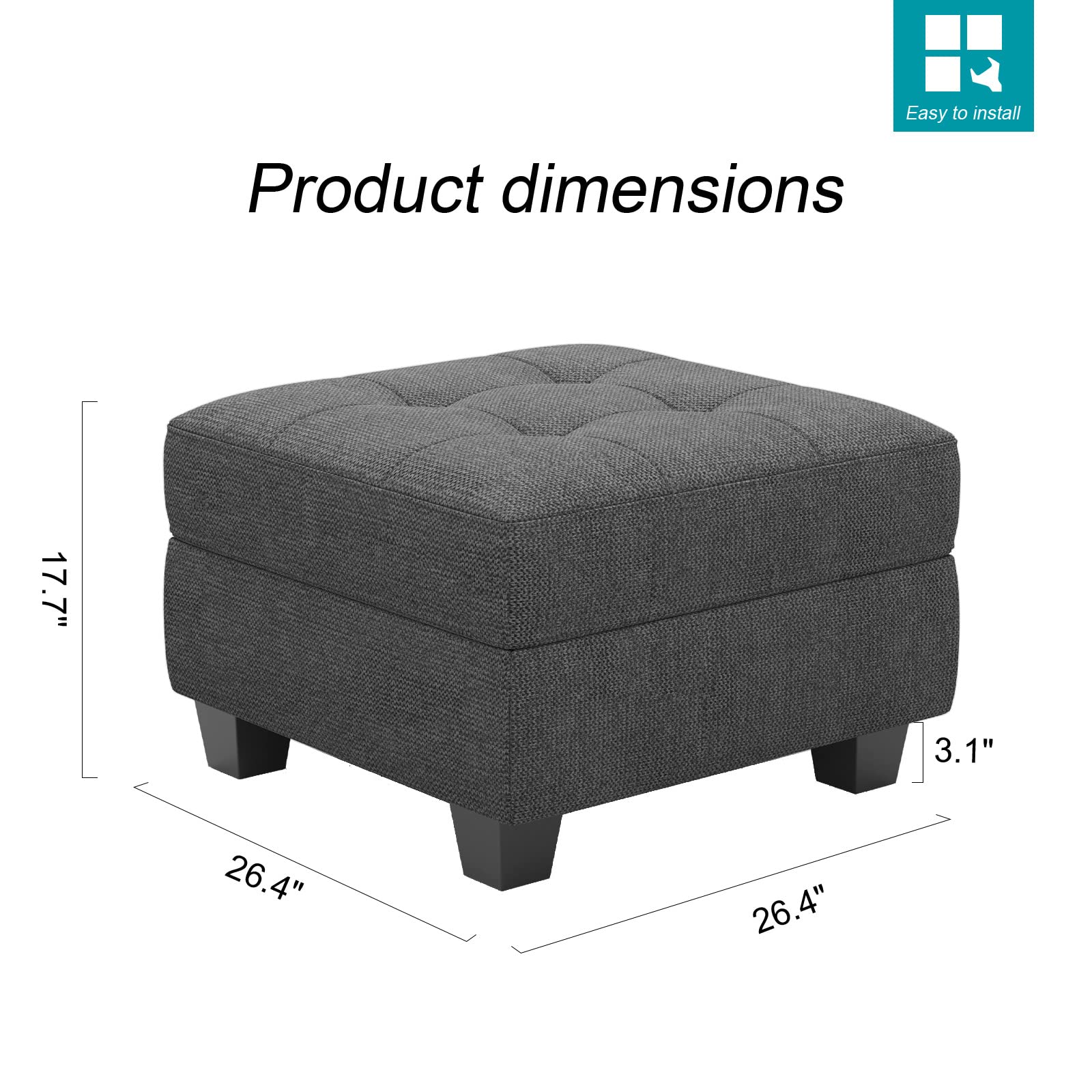 Belffin Ottoman Module with Storage for Modular Sofa Sectional Couch Cube Seat Square Storage Ottoman Footrest Modern Fabric Dark Grey