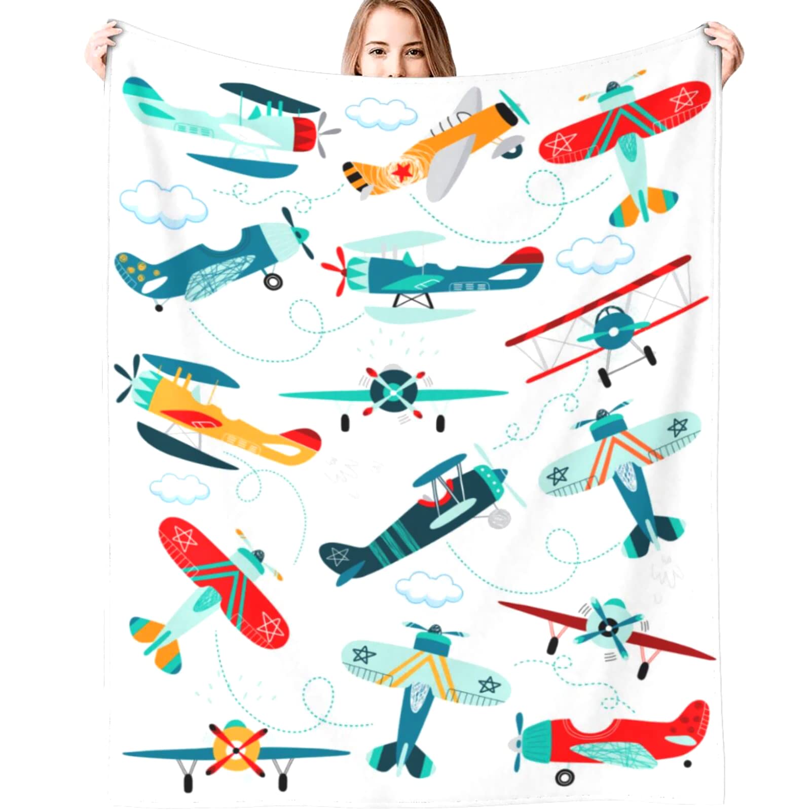 MIBDDK Cute Airplane Blanket Throw Aircraft Blankets for Kids Toddler Boys Adults Gifts Bedding Decor Bed Bedroom 50"X40"