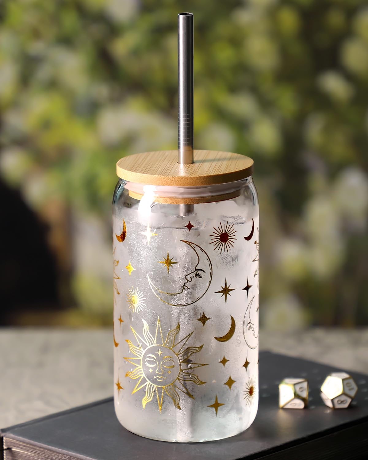 Nefelibata Sun and Moon Iced Coffee Cup Beer Can Glass for Hot/Cold Beverages Gothic Sun Moon Star Tumbler with Lid and Straw Celestial 16oz Coffee Mug Witchy Tarot Gift Boho Home Decor Birthday Gifts