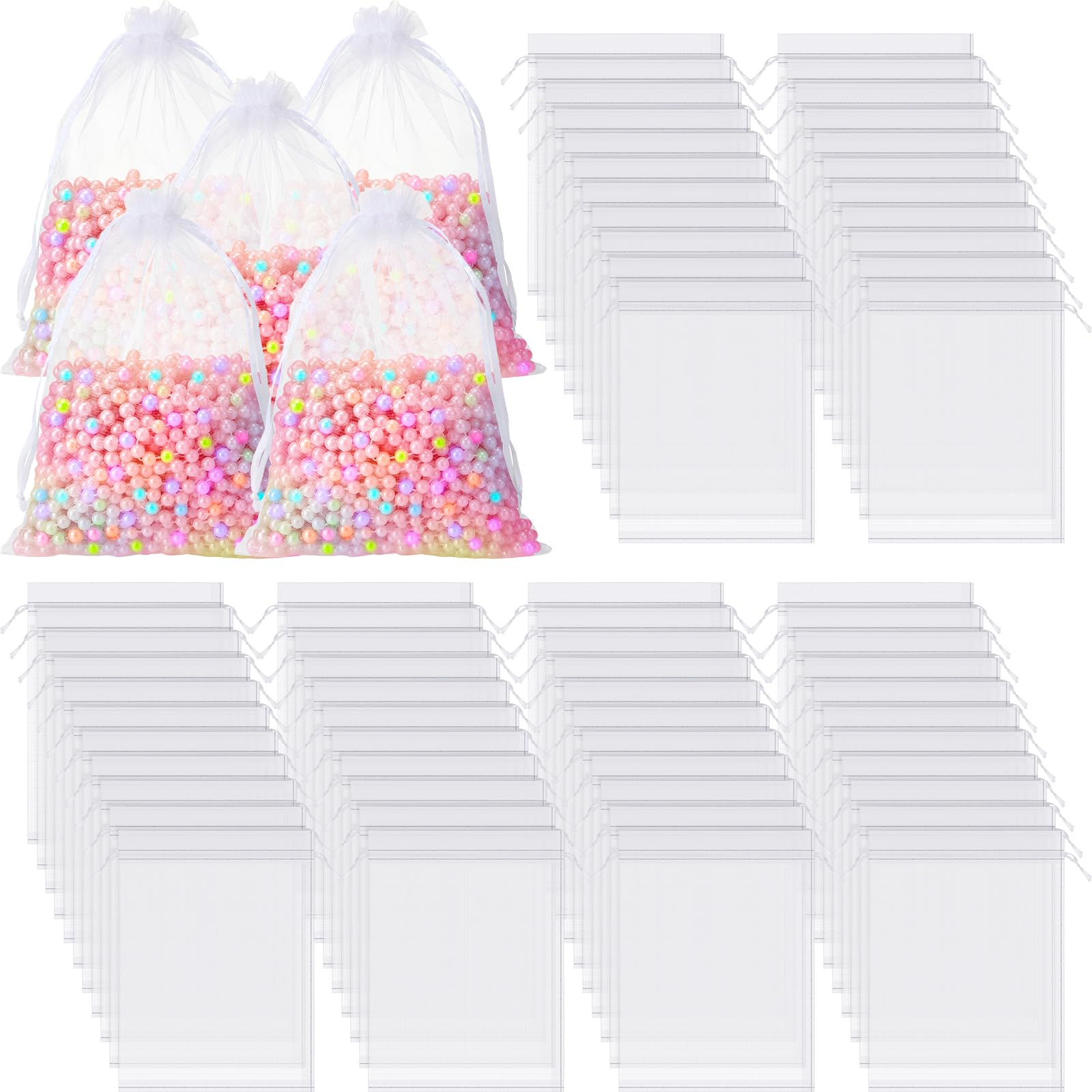 Kacctyen 200 Pcs Large Organza Bags White, 12 x 16 Inch Mesh Gift Drawstring Pouches Mesh Gift Bags Jewelry Pouch Party Wedding Favor Candy Bottle Sample Display Bag