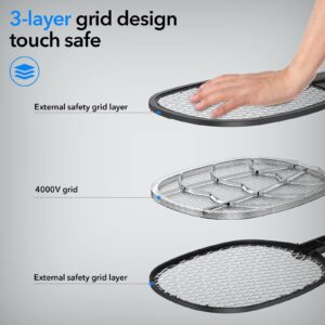 2 Pack Electric Fly Swatter 2 in 1 Bug Zapper Racket & Mosquito Zapper,4000V with USB Charging Base，Powerful Mosquito Swatter with 3 Layers of Safety Net Suitable for Indoor and Outdoor…