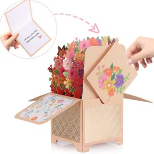 Giiffu Flower Pop Up Card, Colorful Flowers & Butterflies, Handmade 3D Greeting Cards For Her with Note Card and Envelope for All Occasion, Mothers Day, Thanksgiving, Thank You Card(7" x 6.7")