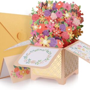 Giiffu Flower Pop Up Card, Colorful Flowers & Butterflies, Handmade 3D Greeting Cards For Her with Note Card and Envelope for All Occasion, Mothers Day, Thanksgiving, Thank You Card(7" x 6.7")