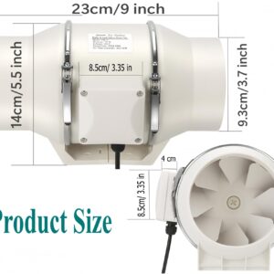 Nalle Inline Duct Fan 50W 280 CFM Ventilation Exhaust Blower Fans 4 Inch Duct Fan Efficient Quiet Copper Motor for Ducting Vents Bathroom Kitchen Grow Tents Hydroponics