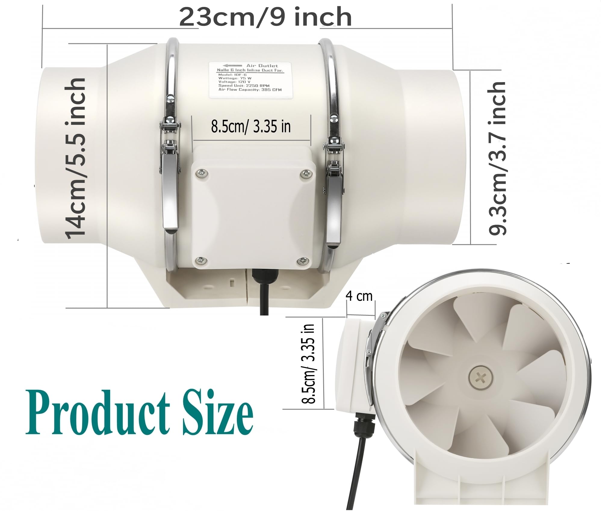 Nalle Inline Duct Fan 50W 280 CFM Ventilation Exhaust Blower Fans 4 Inch Duct Fan Efficient Quiet Copper Motor for Ducting Vents Bathroom Kitchen Grow Tents Hydroponics