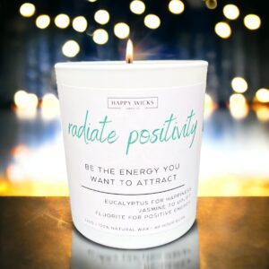 Radiate Positivity Candle for Women: Aromatherapy Decorative Affirmation with Crystals, Meditation & Spiritual Inspiration - Perfect Birthday, Friendship, Thank You Gifts for Her