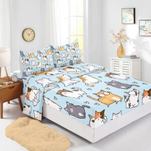 bailipromise cartoon cat bed sheet girls boys little kitten bedding set for teens children cute cat fitted sheet flat sheet kawaii animal bed cover 4pcs twin size