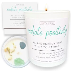 radiate positivity candle for women: aromatherapy decorative affirmation with crystals, meditation & spiritual inspiration - perfect birthday, friendship, thank you gifts for her