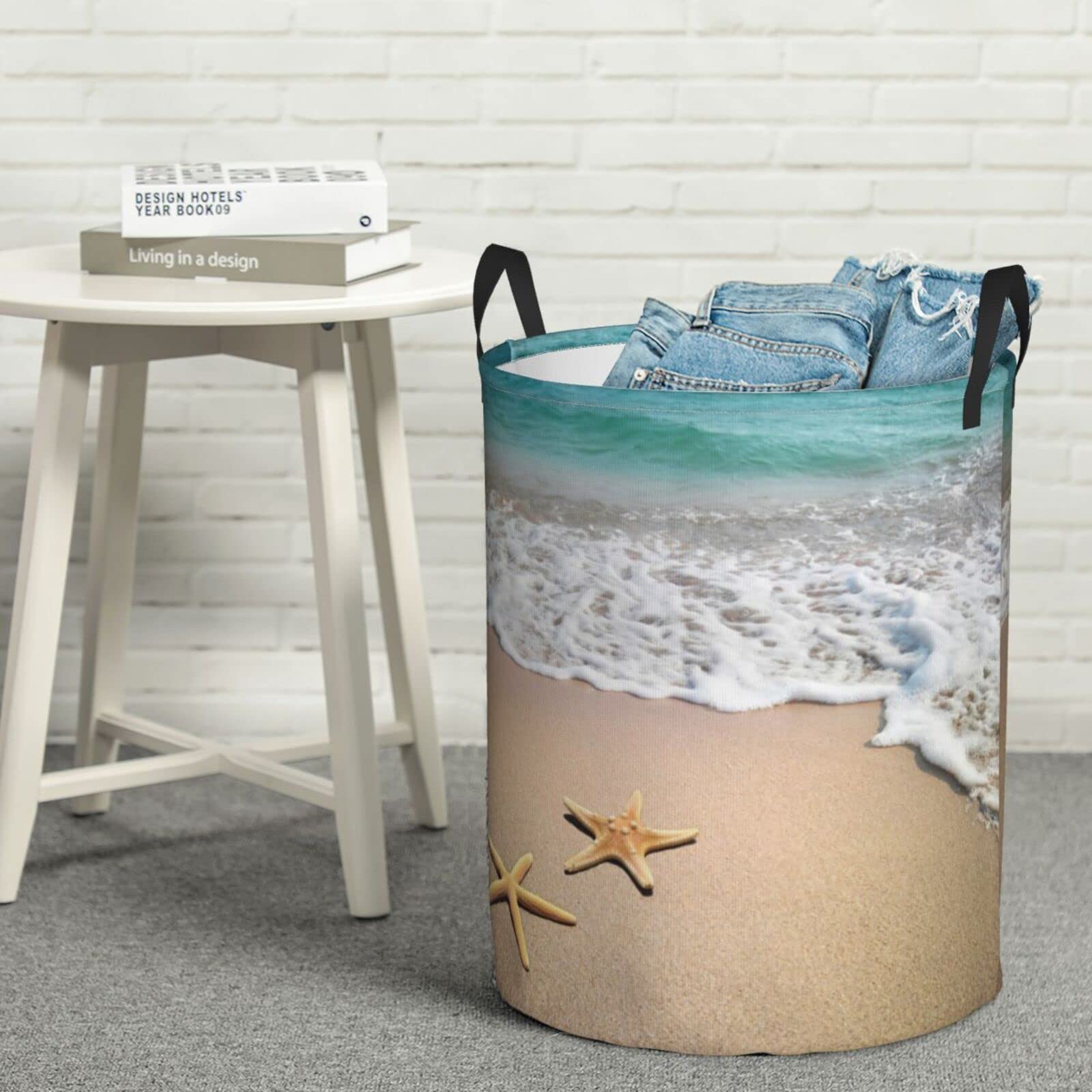 Ocean Sea Waves Tropical Beach Cotton Round Laundry Basket Dirty Clothes Hamper Waterproof Laundry Hamper Toy Cloth Storage Basket For Room Decor