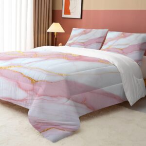 FUYEUN Marble Comforter Sets Pale Pink Chic Bedding Set Full Size for Girls Teens Women Boys Gold Glitter Luxury Marbling Texture Quilt 1 Comforter + 2 Pillow Cases