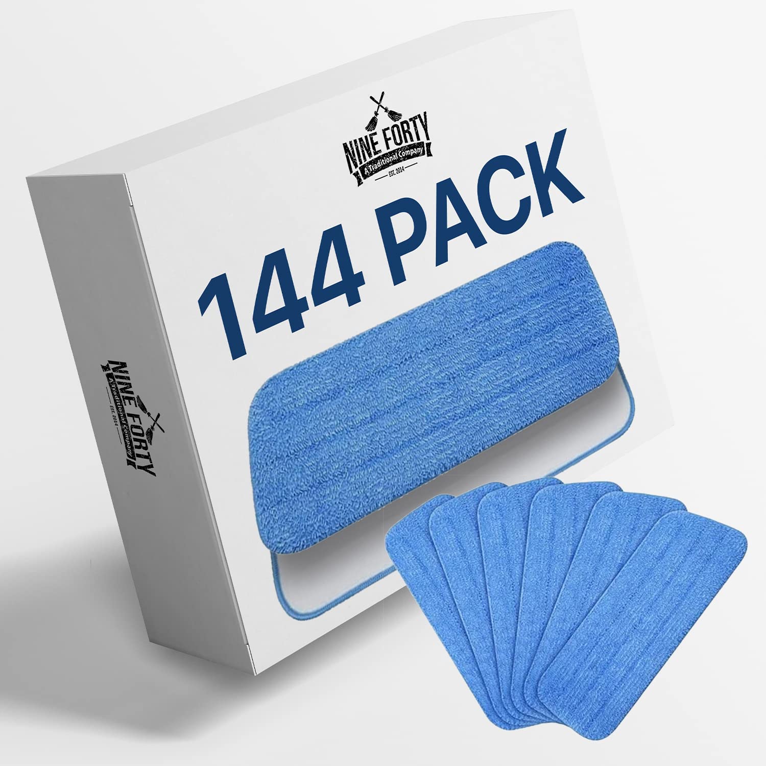 NINE FORTY | 144 Pack | 18 Inch Microfiber Dust Mop Refill - Washable, Streak-Free Cleaning - Compatible with Flat Frame Kits - Ideal for Wet or Dry Flat Hardwood, Tile & Laminate Floors | (144-Pack)