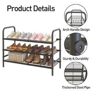 Huhote Metal Shoe Rack 3 Tiers Black Freestanding Shoe Organizer Storage Shelf, Storage Rack Space Saving Shoe Stand Shoe Shelf Garage Shelving for Entryway, Hallway, Living Room,Closet