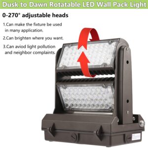 Dusk to Dawn100W Rotatable LED Wall Pack Light, 5000K 13000LM 400-600W HPS/HID Equiv, ETL Adjustable Head Outdoor LED Wallpack Lighting Fixture for Area Light, Parking Garages,Warehouse,Entrance