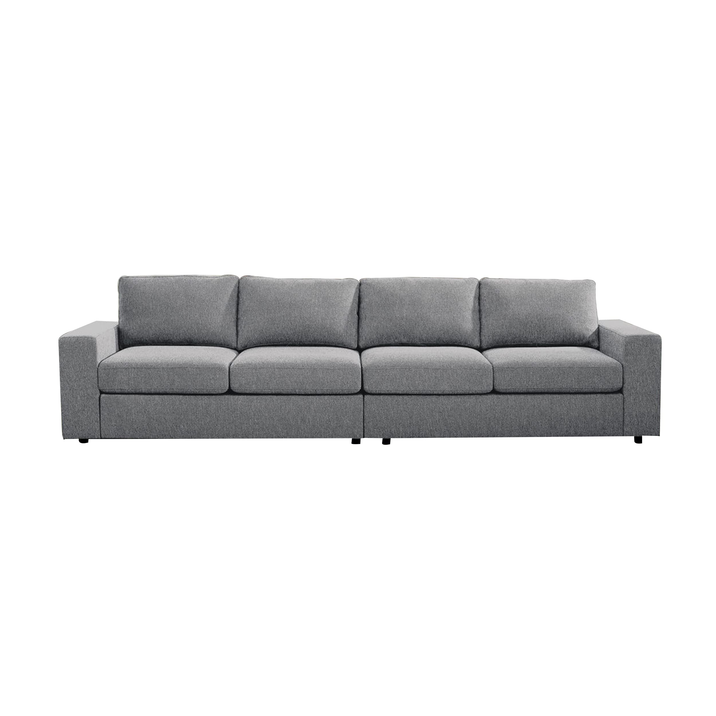 Benjara Brody 120 Inch 4 Seater Sofa with Padded Cushions, Square Arms, Light Gray