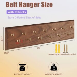 Creproly Belt Hanger Wall Mount Belt Organizer for Closet, Holds Over 28 Belts Wooden Wall Mounted Belt Rack Storage Tie and Scarf Hanger for Closet, Wall, Door (Brown)