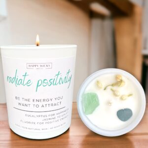 Radiate Positivity Candle for Women: Aromatherapy Decorative Affirmation with Crystals, Meditation & Spiritual Inspiration - Perfect Birthday, Friendship, Thank You Gifts for Her