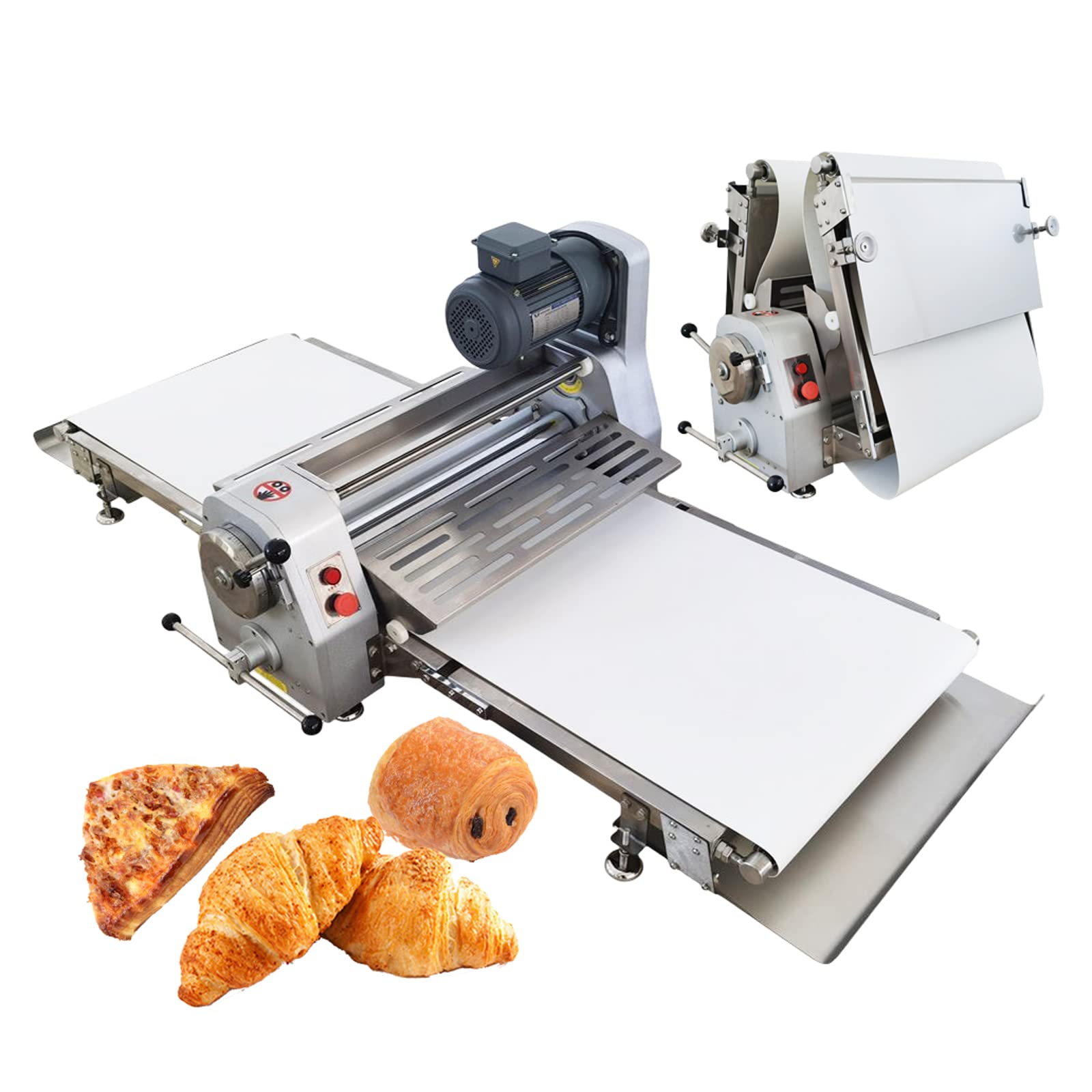 INTBUYING Countertop Dough Sheeter Machine 24in Reversible Pastry Dough Roller Press Sheeter Dough Flatten Laminator Pie Crisp Sheets Folding Machine Danish Pastry Machine 0.04"-1.26" Thickness 110V