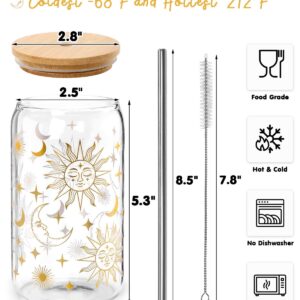 Nefelibata Sun and Moon Iced Coffee Cup Beer Can Glass for Hot/Cold Beverages Gothic Sun Moon Star Tumbler with Lid and Straw Celestial 16oz Coffee Mug Witchy Tarot Gift Boho Home Decor Birthday Gifts