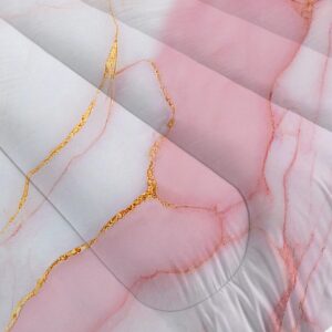 FUYEUN Marble Comforter Sets Pale Pink Chic Bedding Set Full Size for Girls Teens Women Boys Gold Glitter Luxury Marbling Texture Quilt 1 Comforter + 2 Pillow Cases