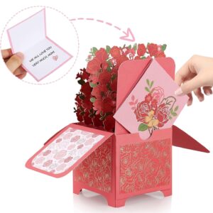 Giiffu Flowers Pop Up Card, Red Rose, 3D Paper Flowers Bouquet Greeting Cards with Note Card and Envelope for Mothers Day, Birthday, Valentine's Day, Anniversaries Card, All Occasion(7" x 6.7")