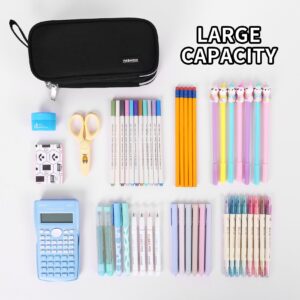 Global Park Big Capacity Pencil Case Large Storage Pencil Pouch Canvas Stationery Organizer Bag School Supplies for College Students Teens Girls Boys Adults(Black)