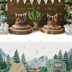 Nefelibata 3 pcs Camping Birthday Decorations Table Cover Waterproof Tablecloths One Happy Camper Party Camping Favors Bachelorette Happy Camper for Boys Girl Plastic Table Runner Disposable Supplies