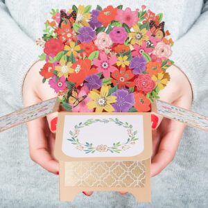 Giiffu Flower Pop Up Card, Colorful Flowers & Butterflies, Handmade 3D Greeting Cards For Her with Note Card and Envelope for All Occasion, Mothers Day, Thanksgiving, Thank You Card(7" x 6.7")