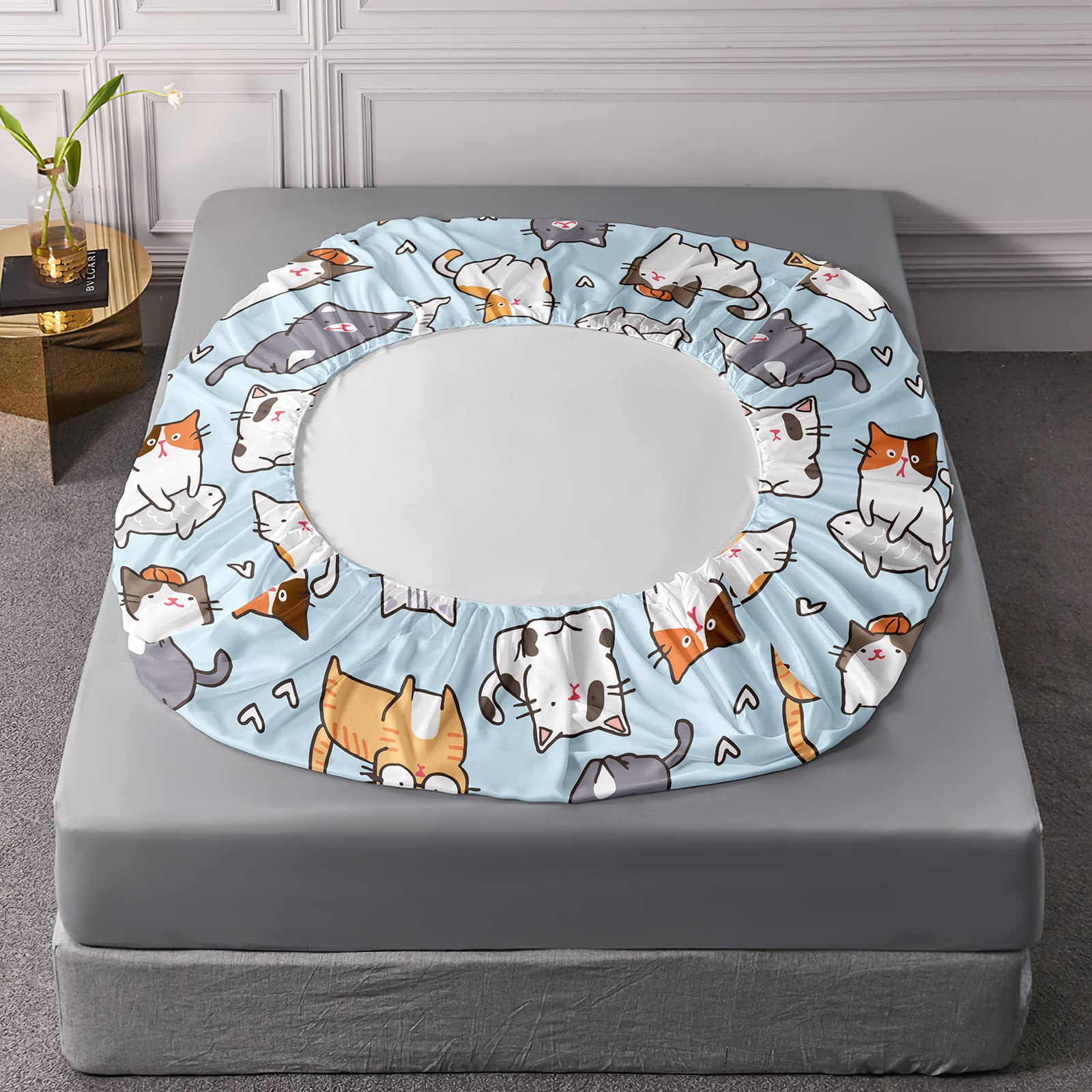 BailiPromise Cartoon Cat Bed Sheet Girls Boys Little Kitten Bedding Set for Teens Children Cute Cat Fitted Sheet Flat Sheet Kawaii Animal Bed Cover 4Pcs Twin Size