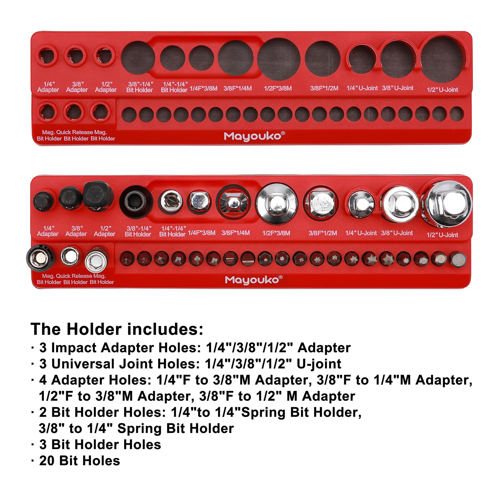 Mayouko Magnetic Socket Accessory Holder Organizer, Magnetic Bits Tray, Holds Socket Adapter, Universal Joint, Drill Bits, Bit Holder, Accessory Not Included