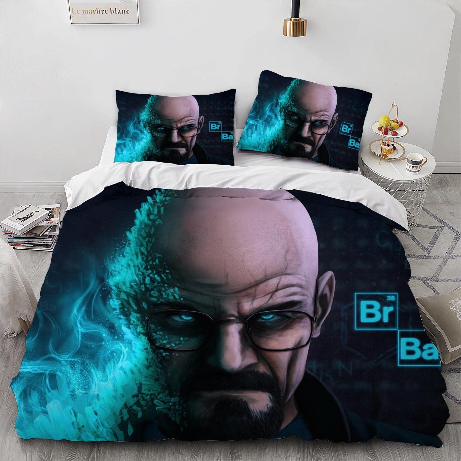 NICHIYOBI Breaking TV Werner Heisenberg Duvet Cover Set 3D Bedding Comforter Cover 3 Pcs (1 Duvet Cover+2 Pillowcases) Bedding Set (06,Full-80x90in+20x30in*2)