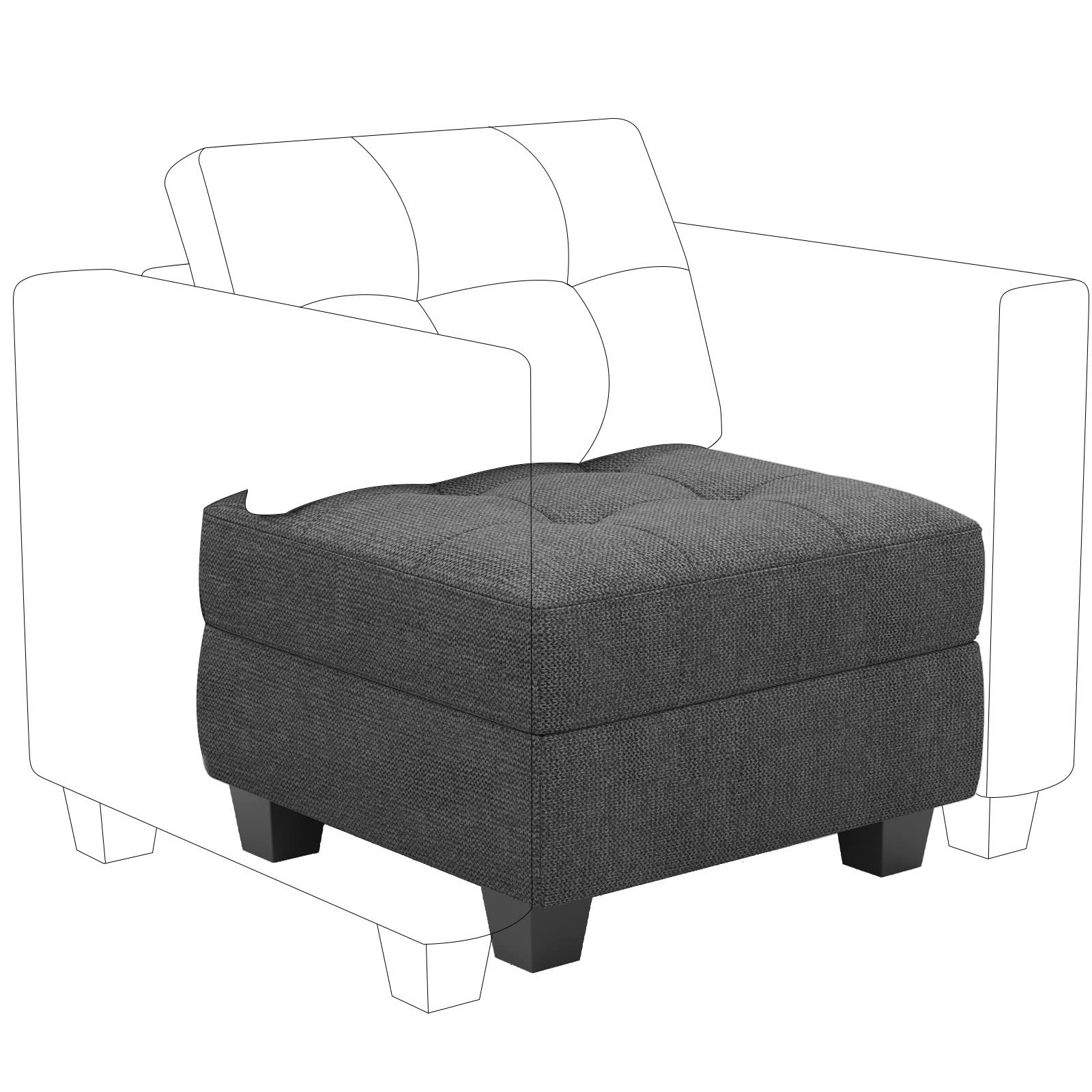 Belffin Ottoman Module with Storage for Modular Sofa Sectional Couch Cube Seat Square Storage Ottoman Footrest Modern Fabric Dark Grey