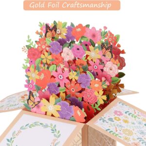 Giiffu Flower Pop Up Card, Colorful Flowers & Butterflies, Handmade 3D Greeting Cards For Her with Note Card and Envelope for All Occasion, Mothers Day, Thanksgiving, Thank You Card(7" x 6.7")