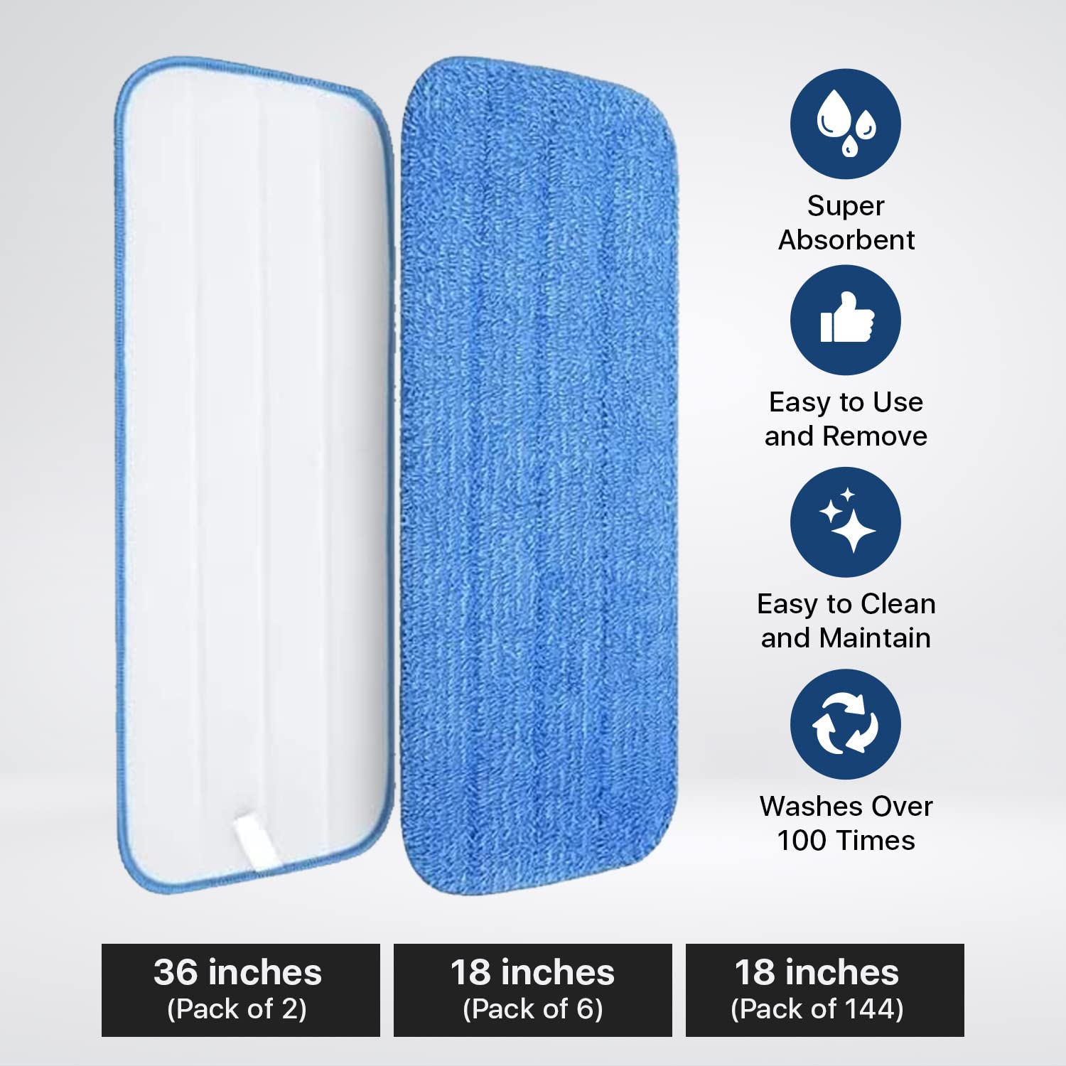 NINE FORTY | 144 Pack | 18 Inch Microfiber Dust Mop Refill - Washable, Streak-Free Cleaning - Compatible with Flat Frame Kits - Ideal for Wet or Dry Flat Hardwood, Tile & Laminate Floors | (144-Pack)