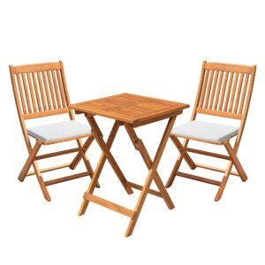 flamaker patio set 3 piece acacia wood folding bistro set outdoor square table and chairs balcony furniture for porch, lawn, backyard (natural)