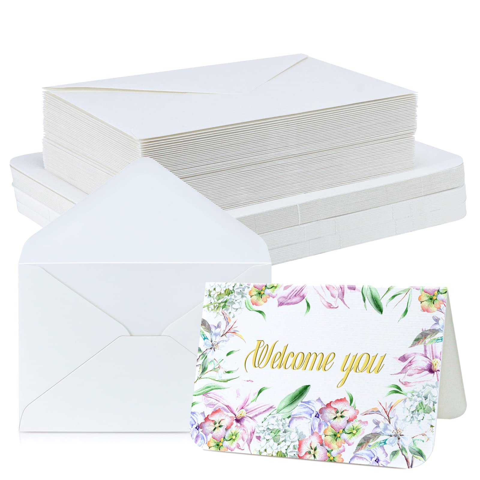 50 Set 140lb Blank Watercolor Cards with Envelopes, Heavyweight 100% Cotton 300gsm Watercolor Postcards Bulk, Foldable 4 x 6 Inch Greeting Cards Making for Christmas Wedding Birthday Invitations