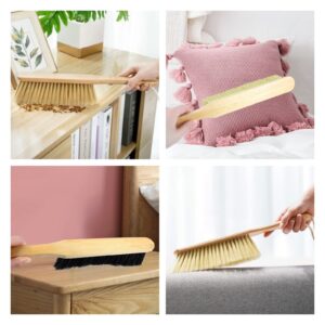 2 Pieces Dust Brush Hand Broom Wooden Bench Brushes with Soft Bristles Counter Brush with Long Wood Handle Household Cleaning Brush for Sofa Bed Pet Fireplace Car (Brown, Yellow)