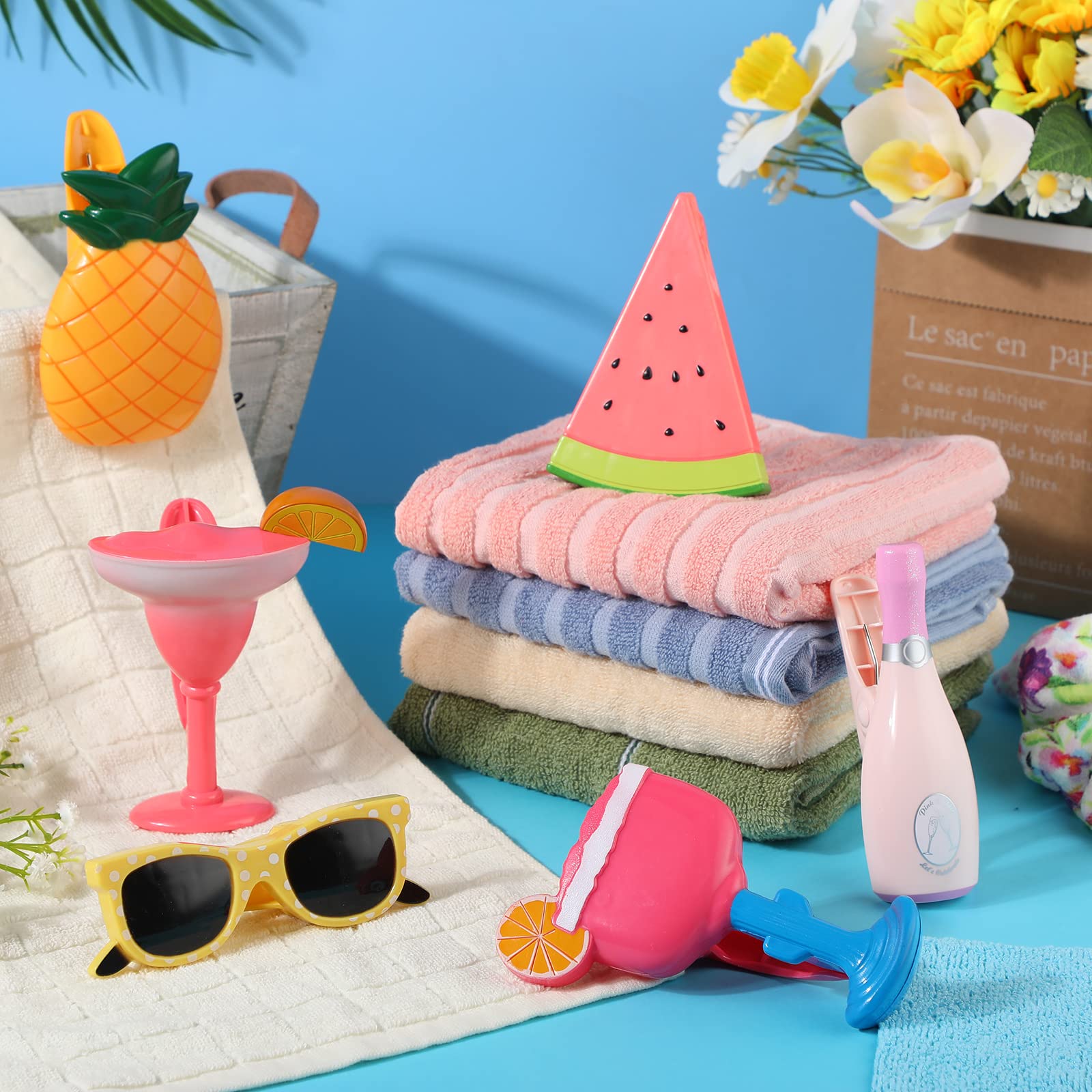 Honoson 12 Pcs Beach Towel Clips Beach Chairs Clips Plastic Swimming Pool Towel Holders Jumbo Size Funny Clothespins for Patio Holiday Pool Blanket Decoration (Cute)