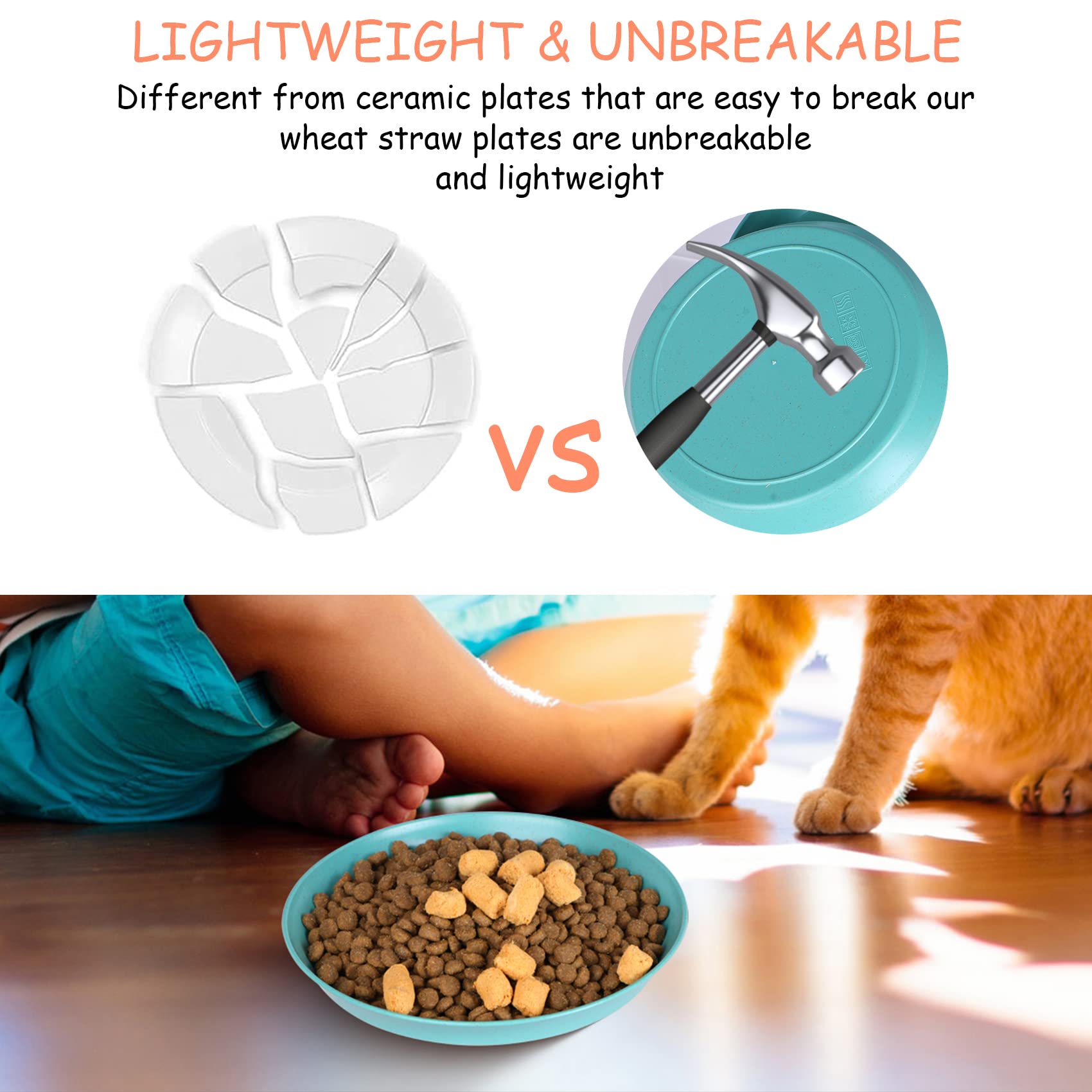 HMDZMR Cat Bowls for Food and Water, 6 inch Whisker Fatigue Free Cat Food Bowl, Unbreakable Wheat Straw Cat Dishes, Environment Friendly Pet Feeding Plate (8 Pcs)