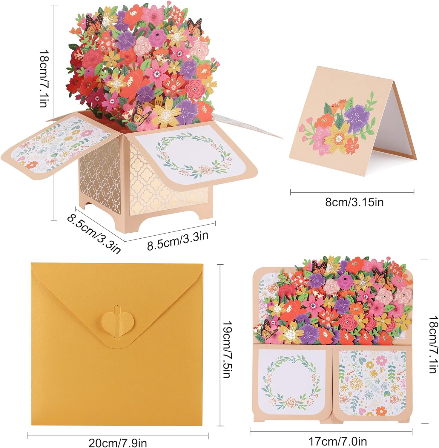 Giiffu Flower Pop Up Card, Colorful Flowers & Butterflies, Handmade 3D Greeting Cards For Her with Note Card and Envelope for All Occasion, Mothers Day, Thanksgiving, Thank You Card(7" x 6.7")