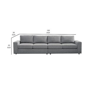 Benjara Brody 120 Inch 4 Seater Sofa with Padded Cushions, Square Arms, Light Gray