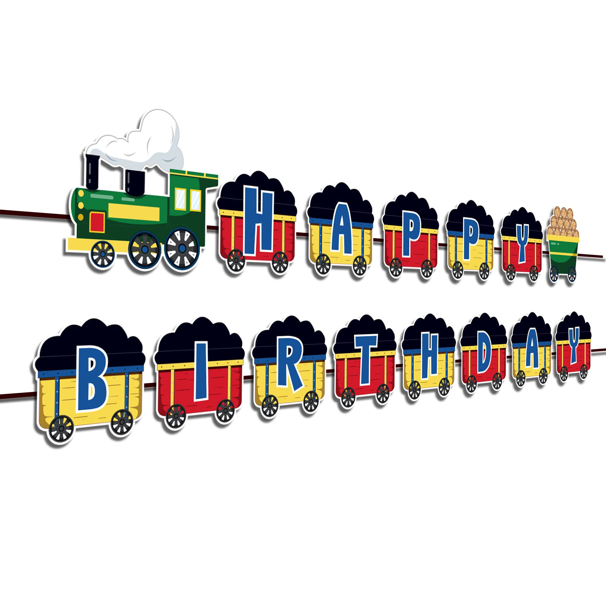 Train Happy Birthday Banner Train Birthday Party Banner Decorations Railroad Happy Birthday Party Sign Decorations for Train Theme Birthday Baby Shower Party Supplies