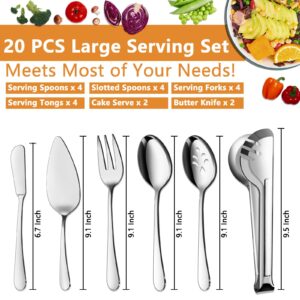 BEWOS Serving Utensils, 20-Piece Large Serving set, Serving Spoons, Slotted Spoons, Serving Tongs & Forks, Cake Server, Butter Knife, Stainless Steel Serving Utensils Set for Parties, Dishwasher Safe