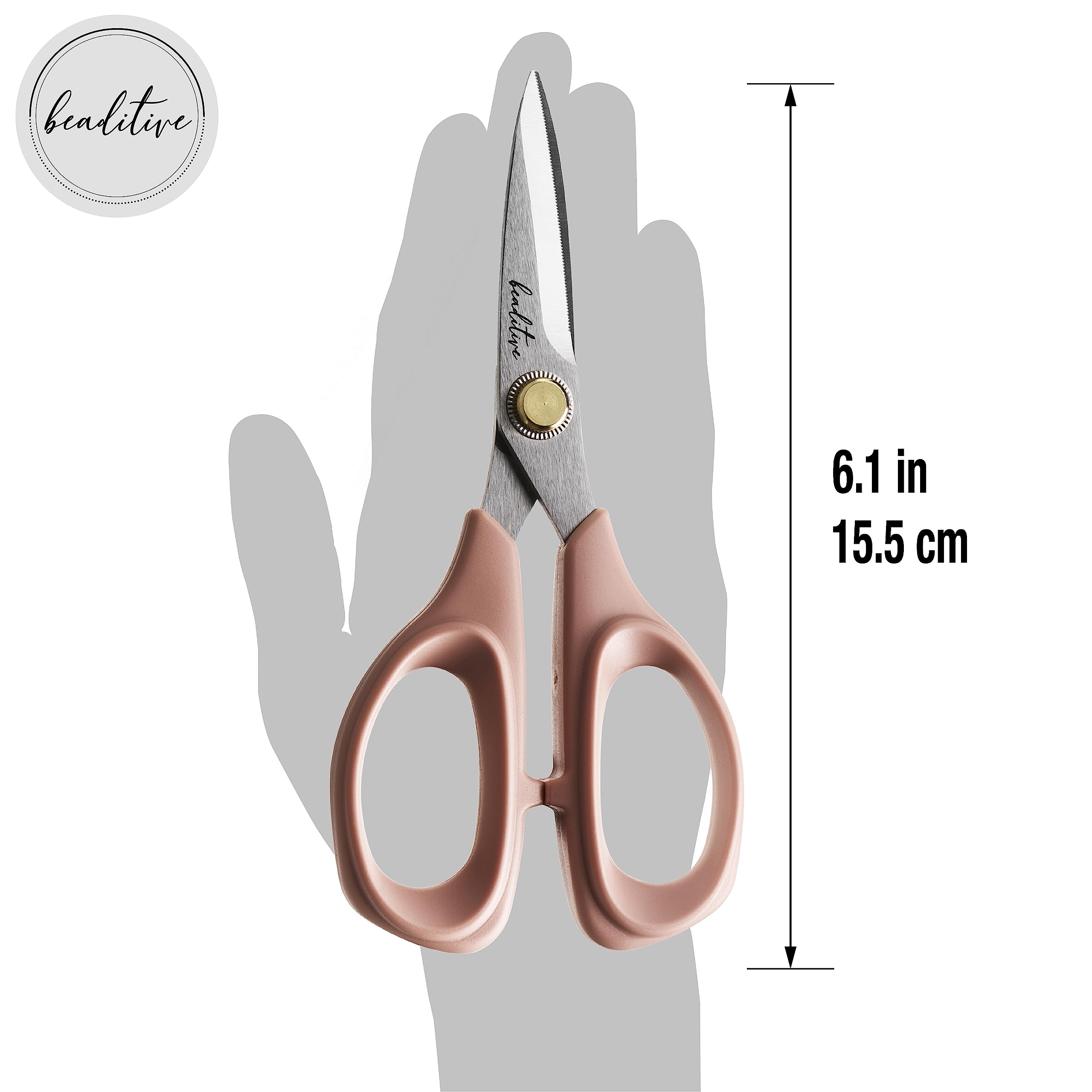 Beaditive Sewing Scissors - 6-Inch Stainless Steel Fabric Scissors - Professional Scissors With Serrated Blade for Cloth Cutting & Quilting - Comfortable Craft Tailor & Dressmaker Shears – Light Coral