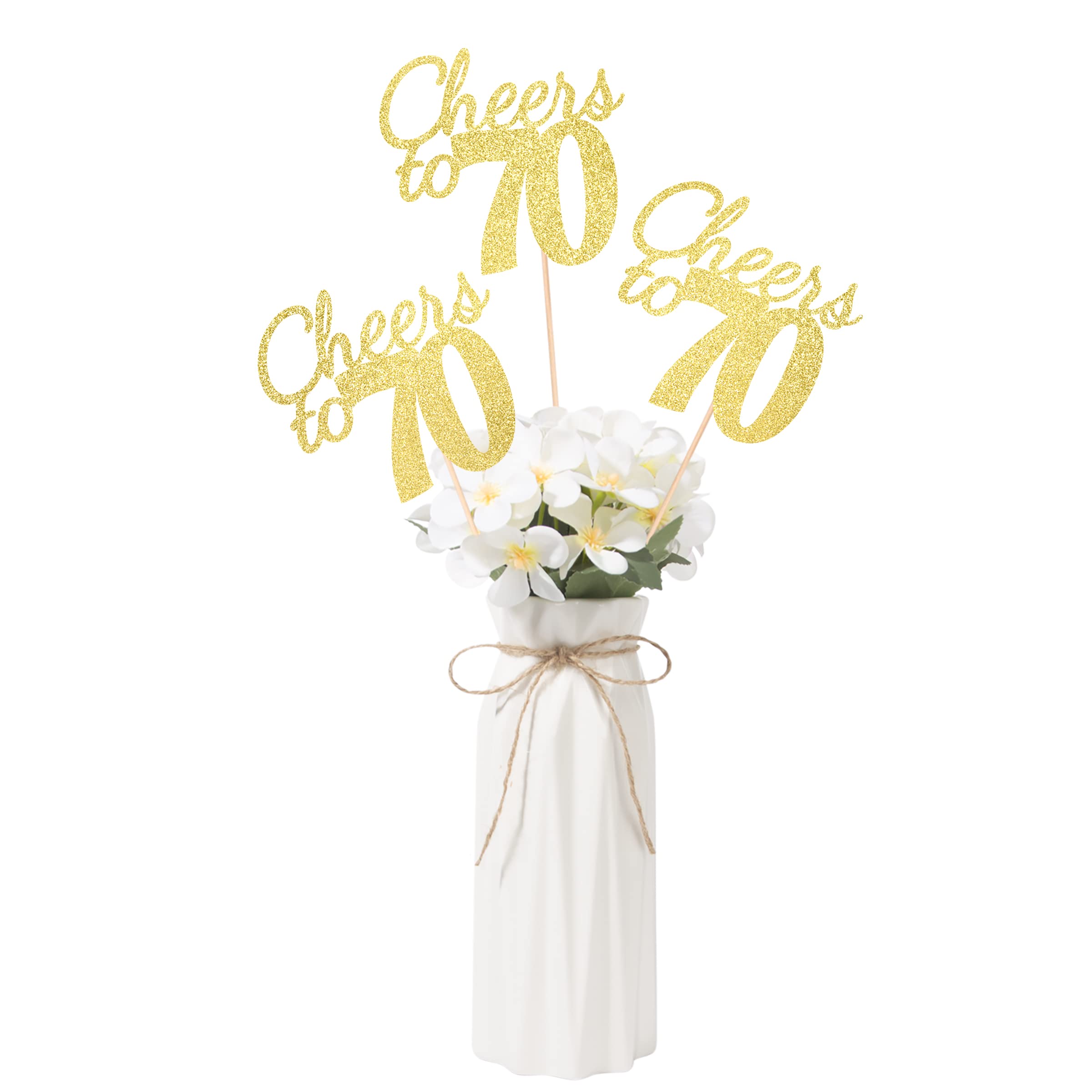 Gexolenu Cheers to 70, 10 Pack Double-Sided Gold Glitter 70th Birthday Centerpieces for Tables, Number 70 Birthday Table Toppers Party Centerpiece Sticks Party Supplies