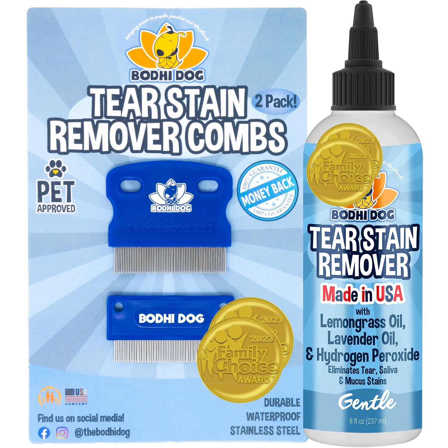 Bodhi Dog Tear Eye Combs | Removes Stains for Dogs and Cats | Clean and Remove Crust, Dirt, Buildup around Pet Eyes | Safe & Gentle on Delicate Fur | (Tear Eye Combs Bundle, Set of Two)