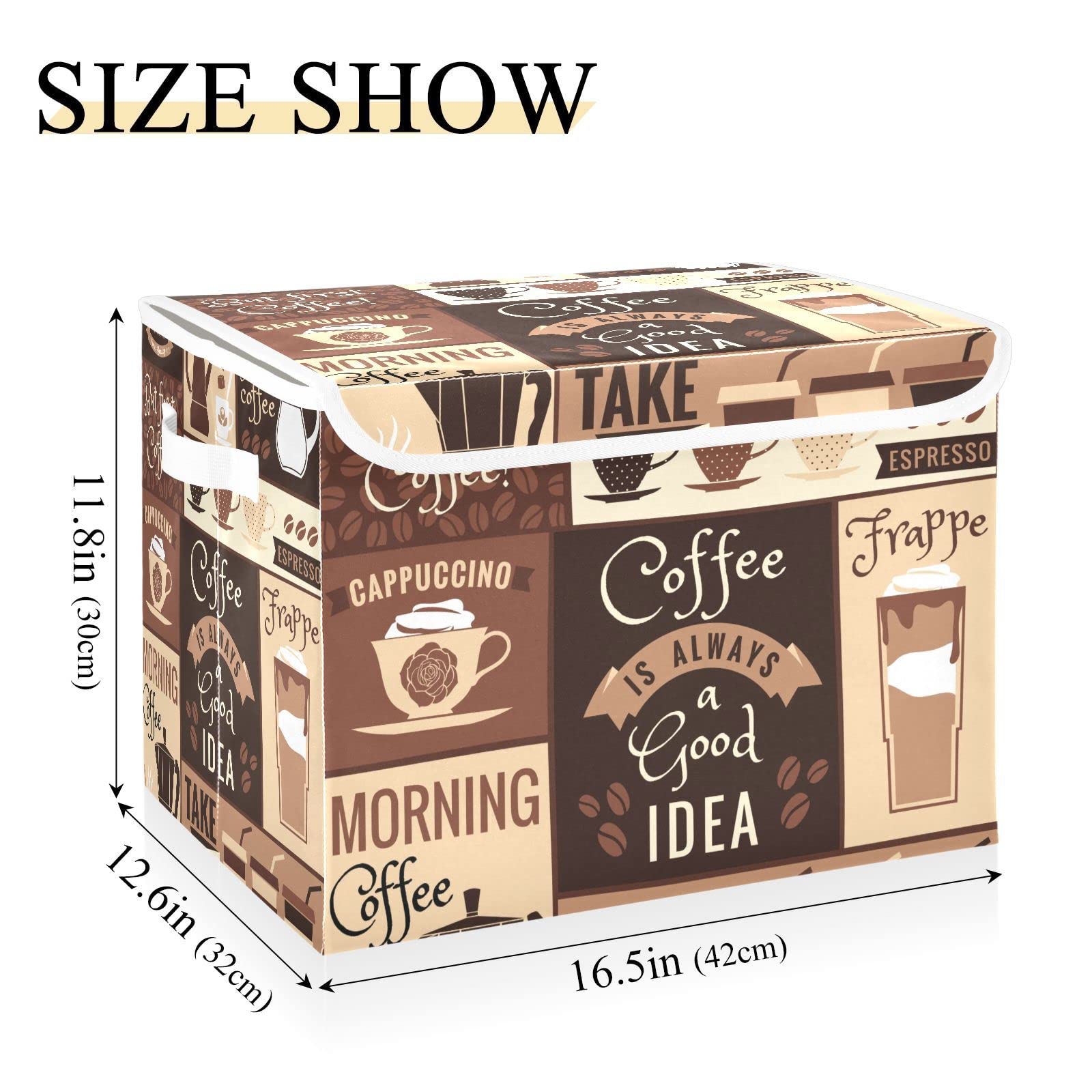 MFTJYO Storage Bin with Lid Coffee Cafe Foldable Storage Box Washable Fabric Storage Cubes Bin Organizer Basket Closet for Home Bedroom Closet Nursery Office