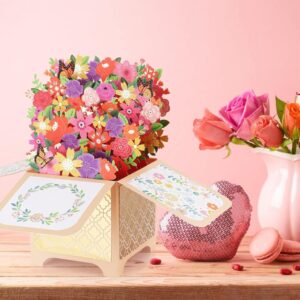 Giiffu Flower Pop Up Card, Colorful Flowers & Butterflies, Handmade 3D Greeting Cards For Her with Note Card and Envelope for All Occasion, Mothers Day, Thanksgiving, Thank You Card(7" x 6.7")