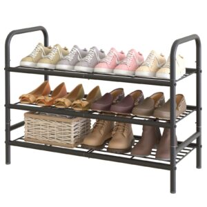 huhote metal shoe rack 3 tiers black freestanding shoe organizer storage shelf, storage rack space saving shoe stand shoe shelf garage shelving for entryway, hallway, living room,closet