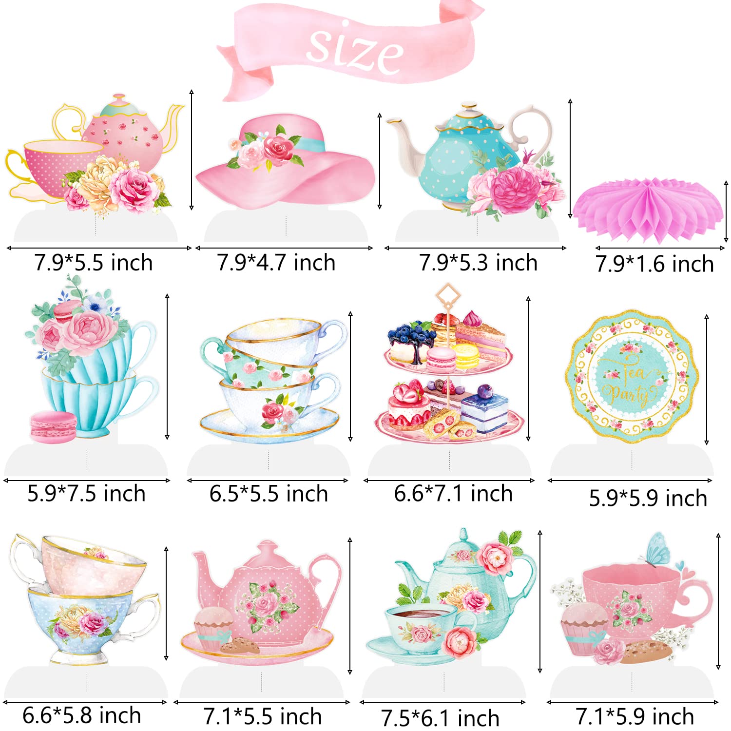 Tea Party Honeycomb Centerpieces Princess Tea Party Decorations Teapot Table Decorations 11Pcs Flroal Tea Birthday Party Table Centerpieces for Baby Shower Party Mother's Day Tea Party Supplies